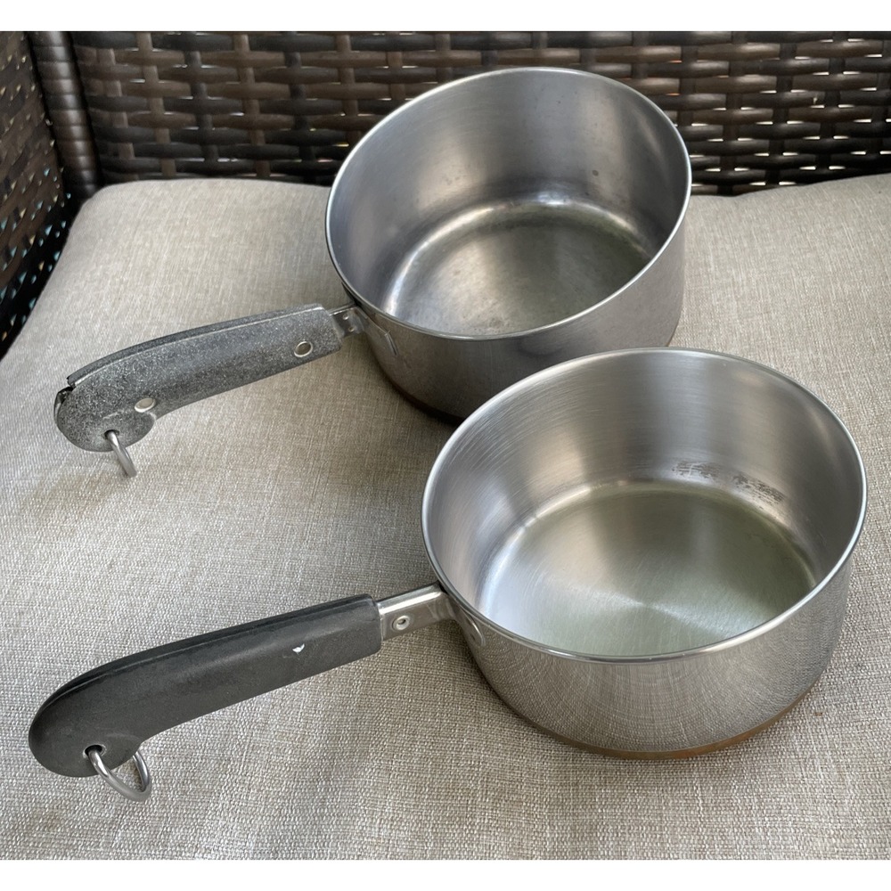 Vintage Revere Ware Copper Bottom Saucepans 1 qt & 1.5 qt No Lids Lot Of 2